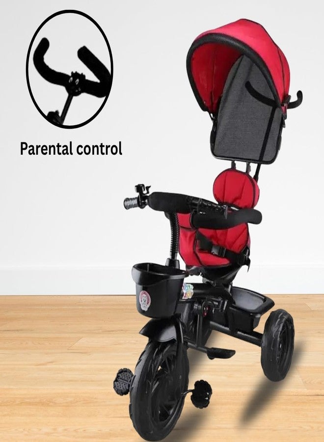 Maanit 3 in 1 Kids Tricycle with Canopy, Dual Storage Basket & Parental Handle Control - Safety Guardrail, Comfort Seat, Ages 1.5-5 Years - Toddler Tricycle, Baby Cycle with Easy Steering (Red) - Image 5